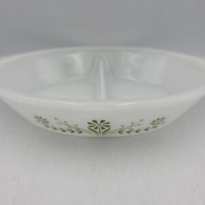 Vintage Glasbake Green Daisy Spring Blossom Divided Casserole Dish #J2352